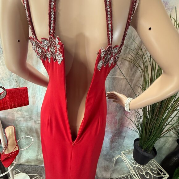 VTG 📌Ashley Ames 1990s Formal - Prom - Ball Richly Beaded Halter Neckline Gown - Picture 9 of 16